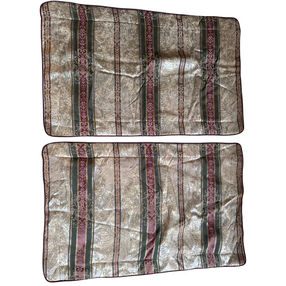 Croscill Home Fashions King Pillow Shams Pair Paisley Stripe Burgundy Green Gold